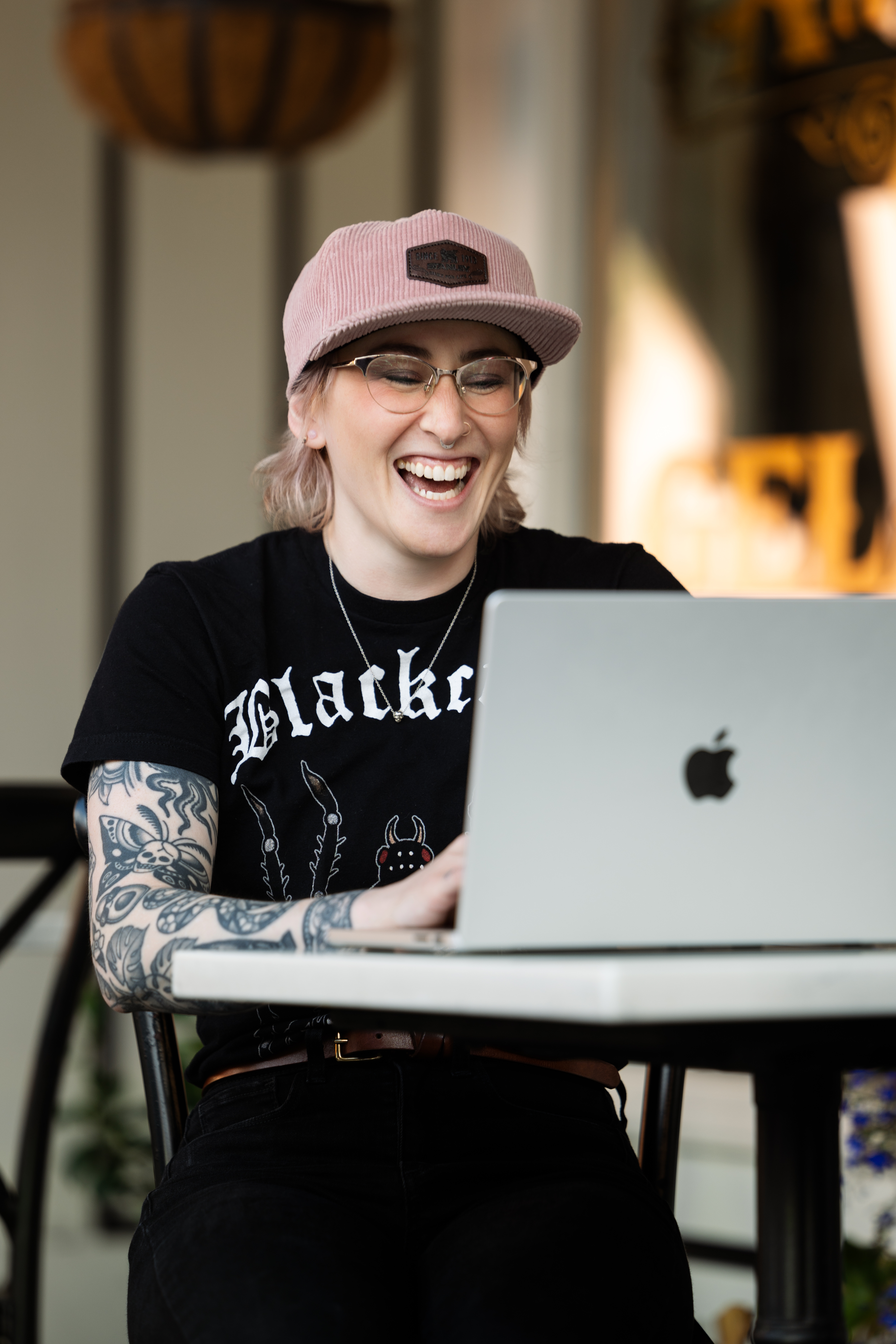 Dr. Alison on computer